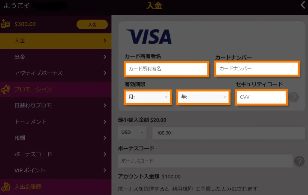 ペイメント　クレジットカード　カード情報入力