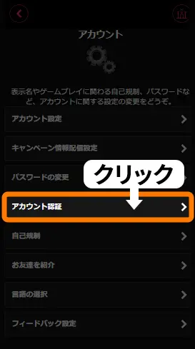 インターカジノ　本人確認　アカウント認証ボタン